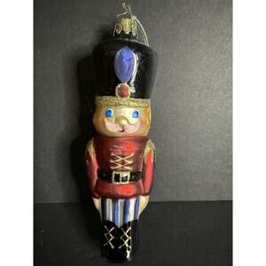 W Germany Hand Blown Glass Christmas Ornament Soldier Metallic Red & Blue Large